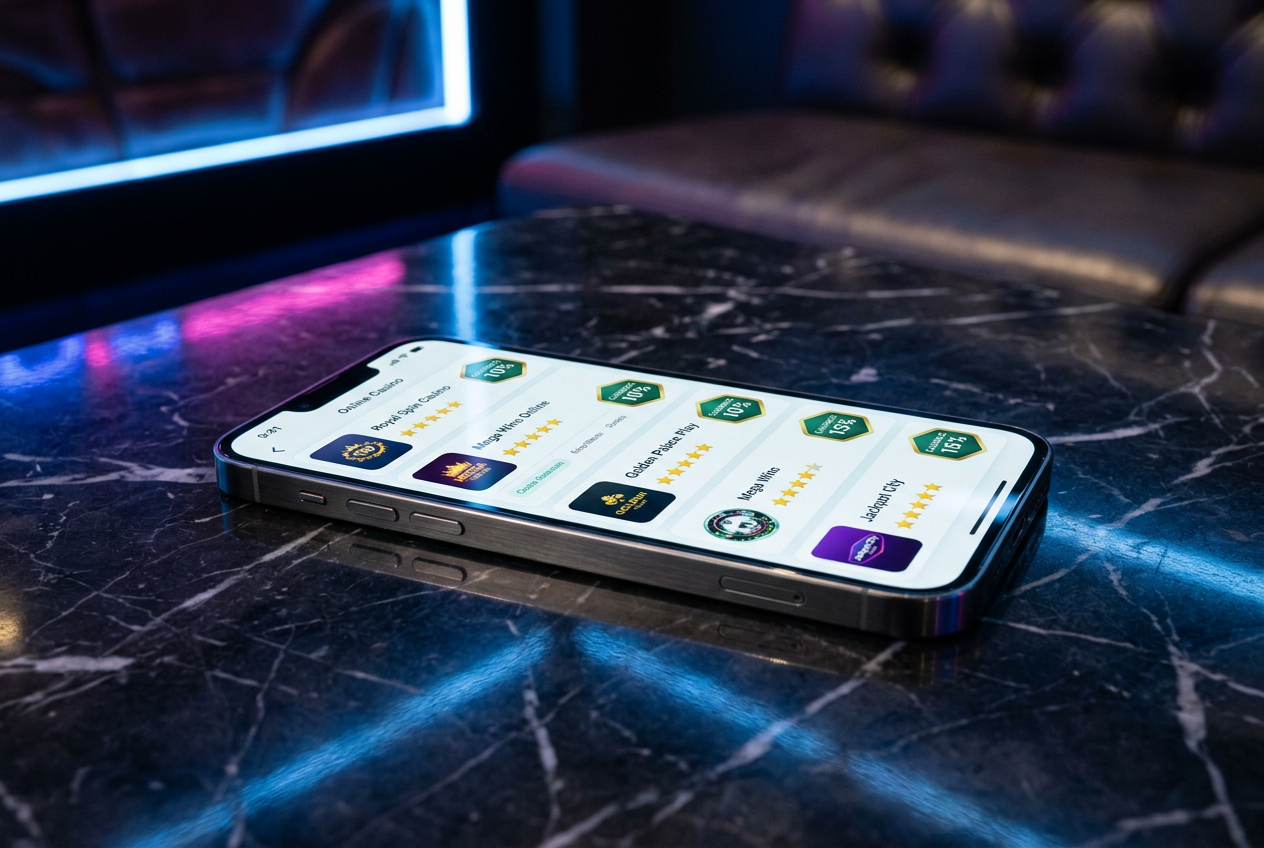 A premium leaderboard of top-rated cashback casinos on a digital screen.